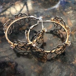 Gold Rose Hoop Earrings